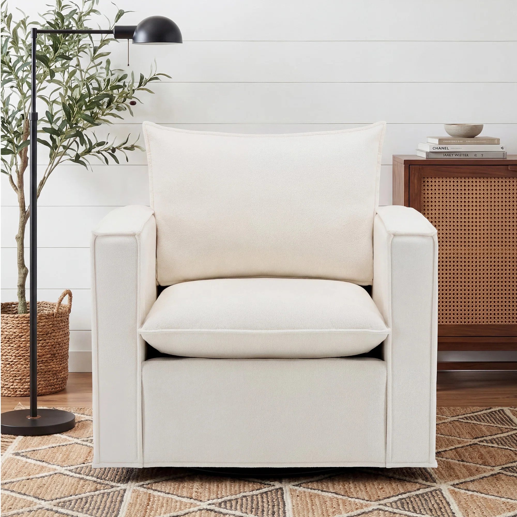 Louretha 34" Wide Fabric Upholstered Swivel Armchair | Wayfair North America
