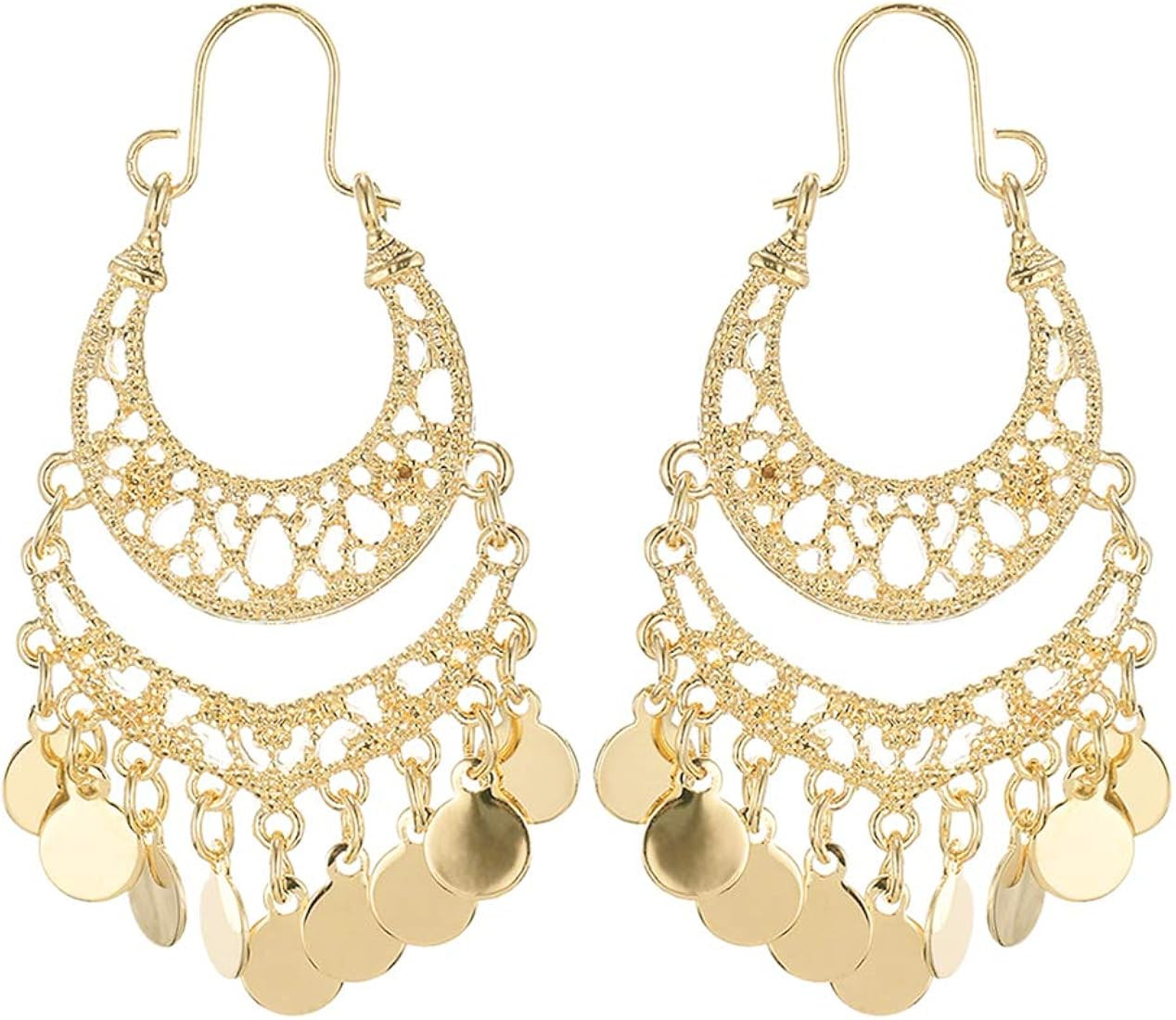 Bohemian Boho Chandelier Dangle Drop Earrings for Women – Lightweight Filigree Gypsy Coin Disc ... | Amazon (US)