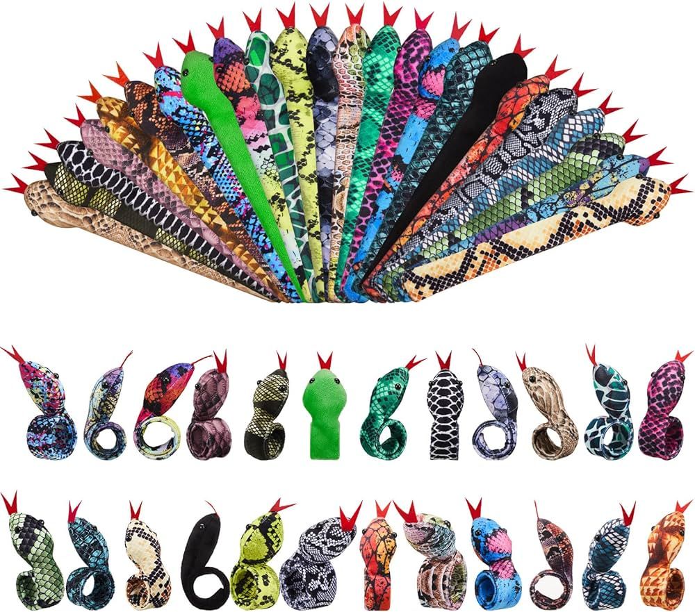 24 Pcs Snake Slap Bracelets Reptile Party Favor Snake Snap Bracelets Animal Snake Bracelet Reptil... | Amazon (US)