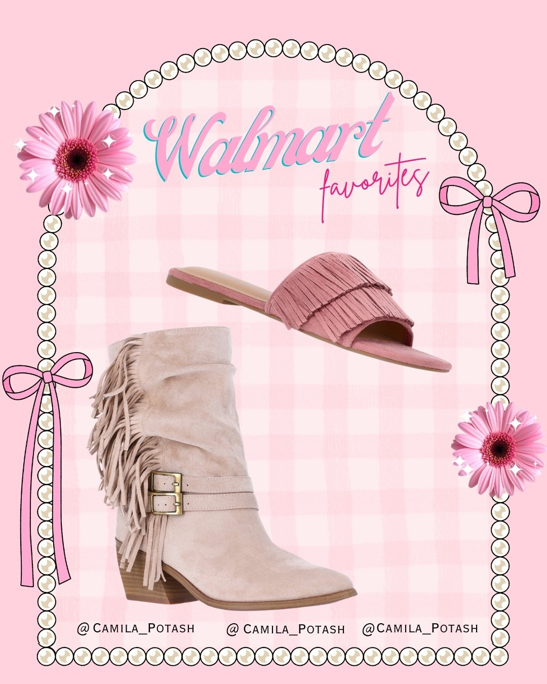 These Walmart shoe finds are giving western-inspired meets feminine style, and I’m obsessed 🤍✨

I love pieces that add texture and personality to an outfit, and both of these styles are perfect statement shoes while still being easy to wear with everyday looks.

🤎 Fringe western ankle boots
These boots are such a fun twist on a classic western style. The fringe detail adds movement and texture while the neutral suede tone keeps them versatile. They look amazing with jeans, dresses, skirts, or even cozy fall outfits.

💗 Pink fringe slide sandals
These are such a cute and playful pair for warmer weather. The fringe detail gives them that relaxed, boho feel while the soft pink color keeps them feminine and stylish. Perfect for casual outfits, summer dresses, or vacation looks.

I love finding affordable shoes that still look stylish and unique, and Walmart has been full of great fashion finds lately.

Everything is linked in my LTK if you want to check them out.


Walmart fashion finds
Walmart shoe finds
Walmart boots women
western ankle boots women
fringe boots women
boho style boots
neutral suede boots
pink fringe sandals
Walmart sandals women
boho sandals women
affordable fashion Walmart
cute Walmart shoes
western style boots women
summer sandals Walmart
fall boots Walmart
boho style fashion
budget friendly fashion finds
LTK Walmart finds

#LTKSpringSale #LTKdayinmylife #LTKSaleAlert