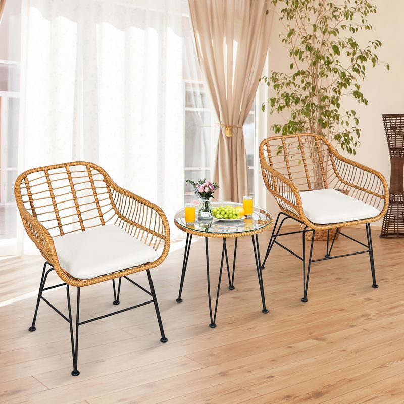 Costway 3PCS Patio Rattan Bistro Furniture Set Cushioned Chair Table | Target