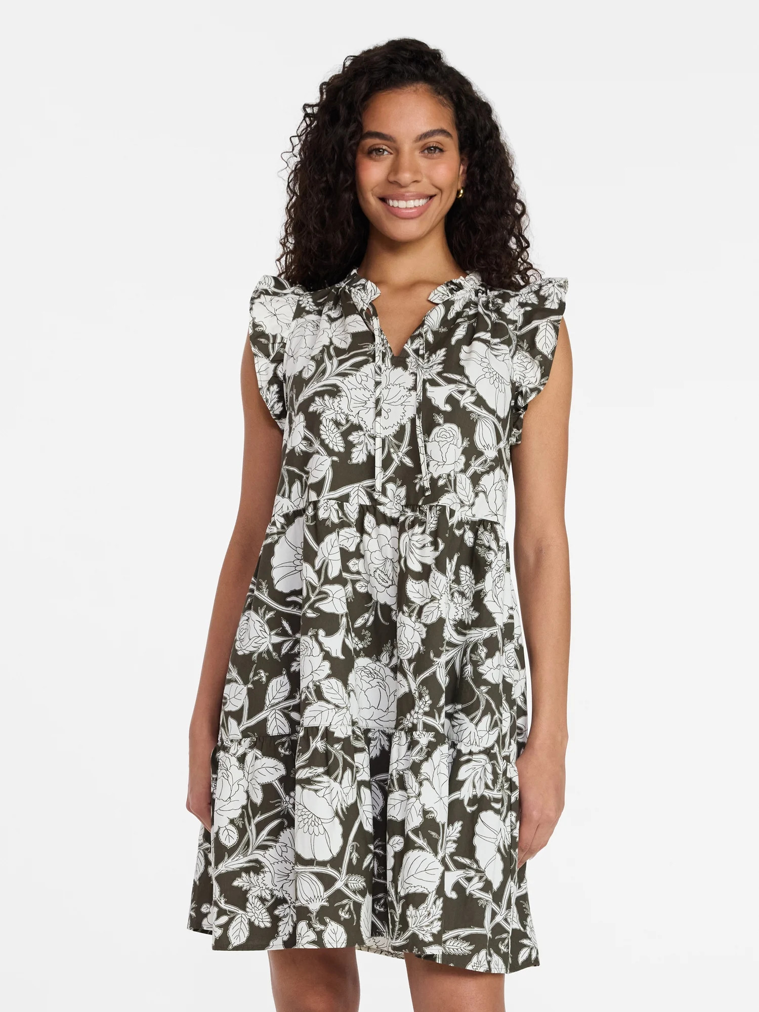 Time and Tru Women’s and Women’s Plus Flutter Sleeve Cotton Mini Dress, Sizes XS-4X | Walmart (US)