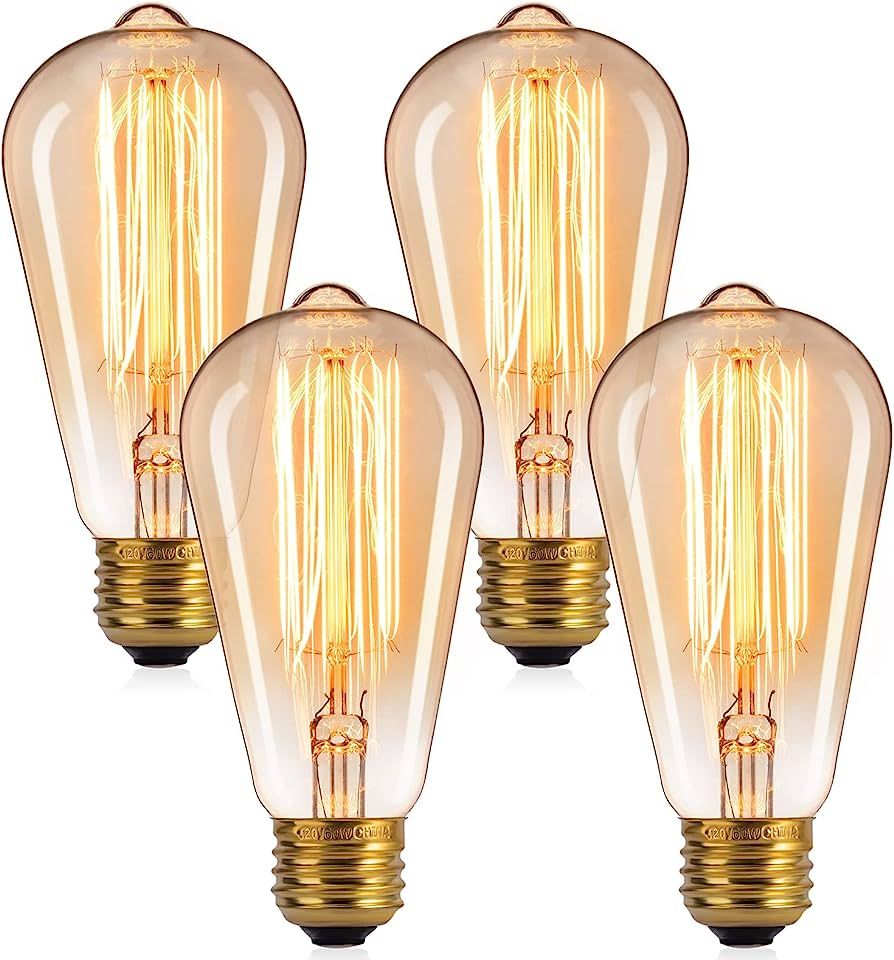 Brightown Edison Light Bulbs, 4 Packs Vintage 60 Watt Incandescent Light Bulbs E26 Base Dimmable ... | Amazon (US)