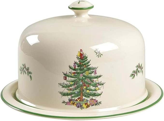 Spode Christmas Tree 2 Piece Serving Platter with Dome Set - Ceramic Holiday Serving Tray for Cak... | Amazon (US)