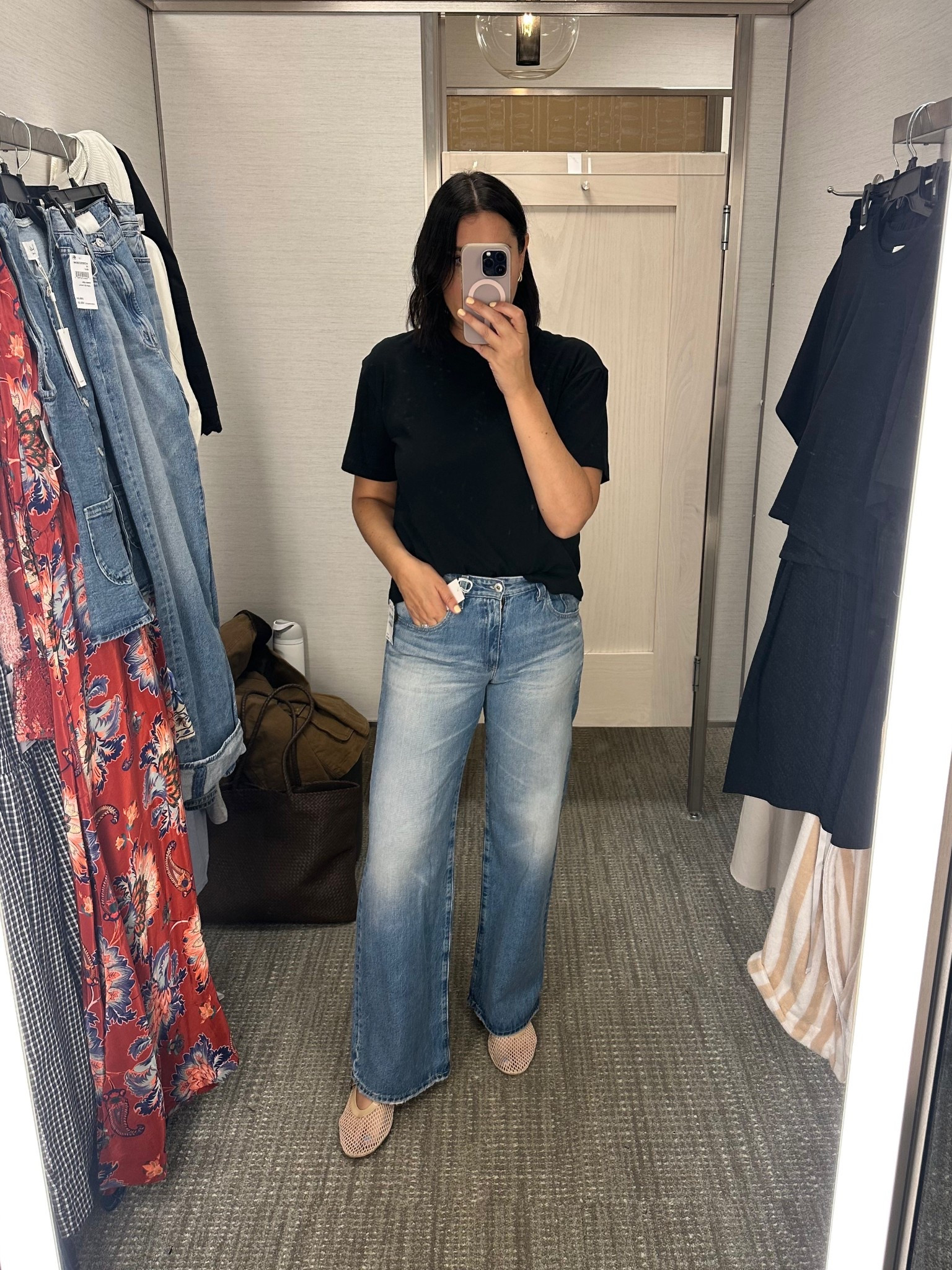 I couldn’t find the other AG jeans I was looking for but I gave these a shot and loved them! They are pretty low rise so I think for my own comfort level I’d go up a size (I’m in the 29 here) super cute! But they seem like they should fit baggier so I say go up a size.

The tee is perfect! I’m in the medium. 

#LTKSaleAlert