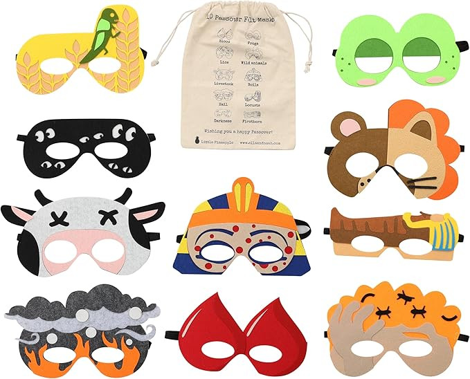 Passover 10 Felt Plague Masks in a Decorative Fabric Storage Pouch for Pesach Seder | Amazon (US)