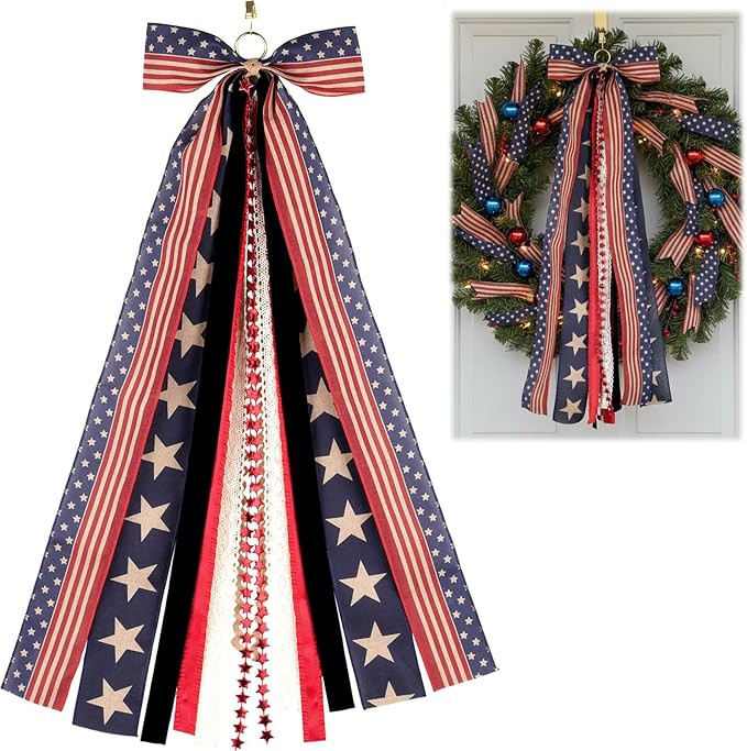Amazon.com: NUVCELKA Patriotic Bow for Wreath 4th of July Decorations, Large Red White Blue Bow w... | Amazon (US)