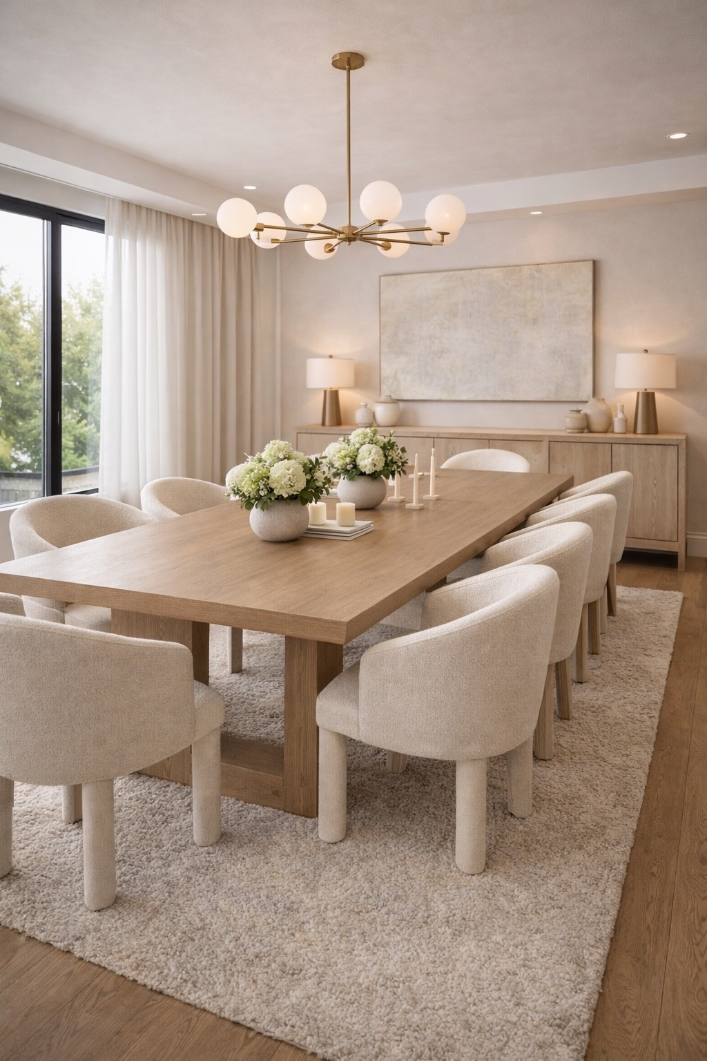 Elegant modern dining room featuring a large wooden dining table, soft neutral upholstered chairs and a statement chandelier. Warm beige tones, clean lines and minimal decor create a cozy yet sophisticated space perfect for modern homes and entertaining. Save this for dining room inspiration and timeless interior ideas.
#diningroominspo
#moderndiningroom
#neutralinterior
#modernhome
#homedecorideas
#interiorinspiration
#luxuryinterior
#cozyhome
#wooddiningtable
#modernfurniture
#ltkhome
