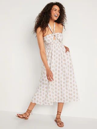 Fit & Flare Smocked Printed Keyhole Halter Maxi Dress for Women | Old Navy (US)