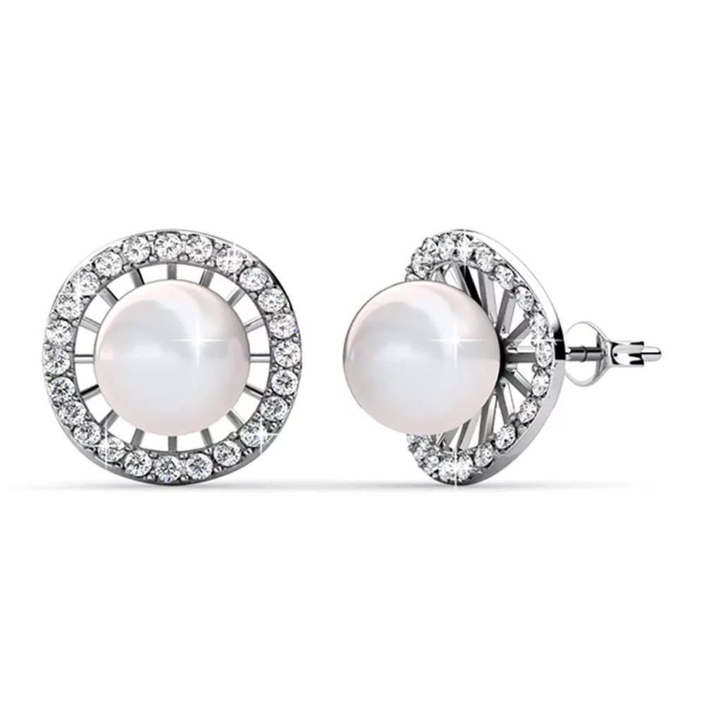 Cate & Chloe Nina Classic Pearl Stud Earrings, 18k White Gold Stud Earrings with Swarovski Crysta... | Walmart (US)