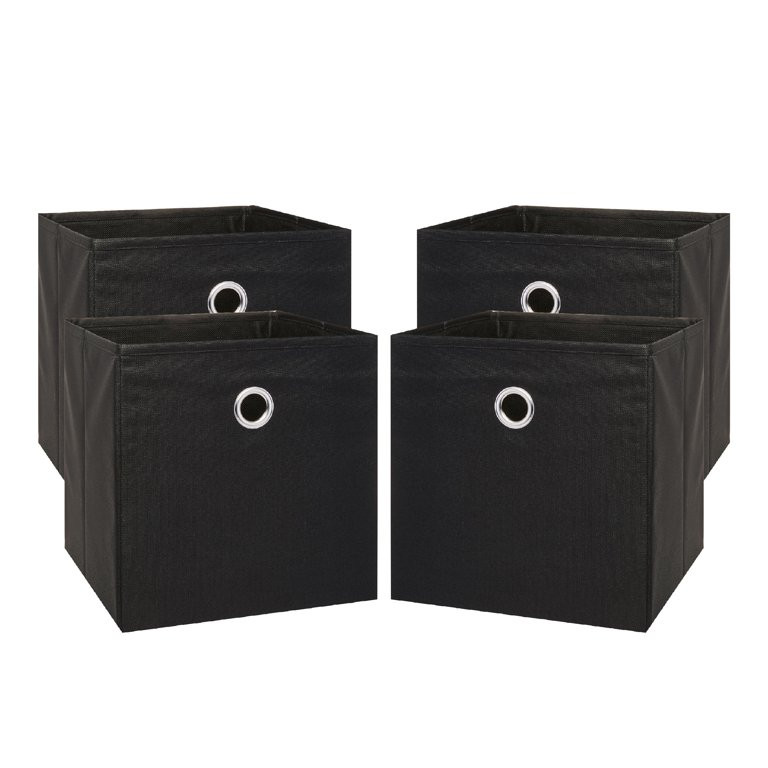 Mainstays Collapsible Fabric Cube Storage Bins (10.5" x 10.5"), 4 Pack, Rich Black | Walmart (US)