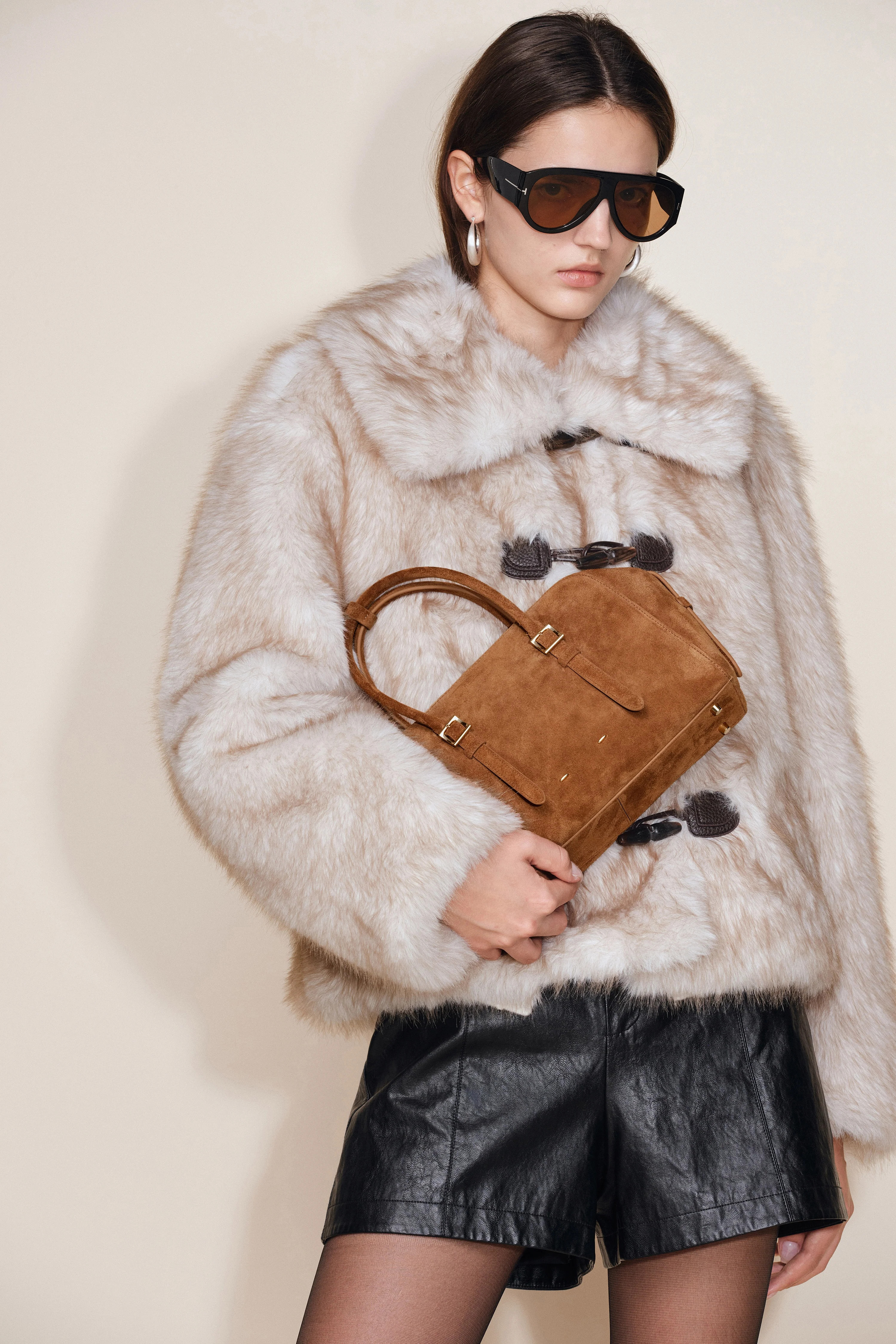 Monti Small Boston Bag in Suede | Fabrique