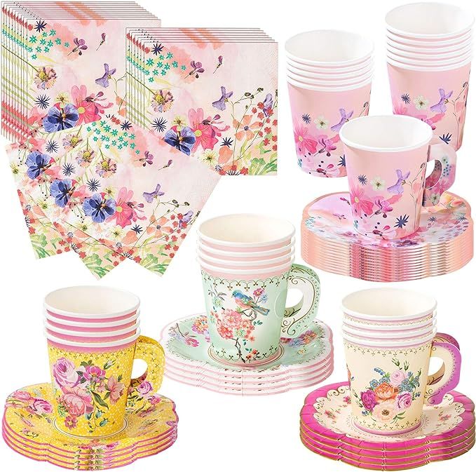 Talking Tables Vintage Tea Party Supplies - 20 Vintage Floral Napkins & 24 Tea Cups with Saucers ... | Amazon (US)