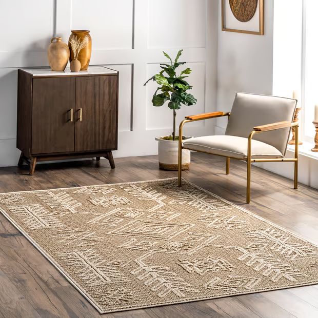 Beige Yara Textured Symbolic Area Rug | Rugs USA