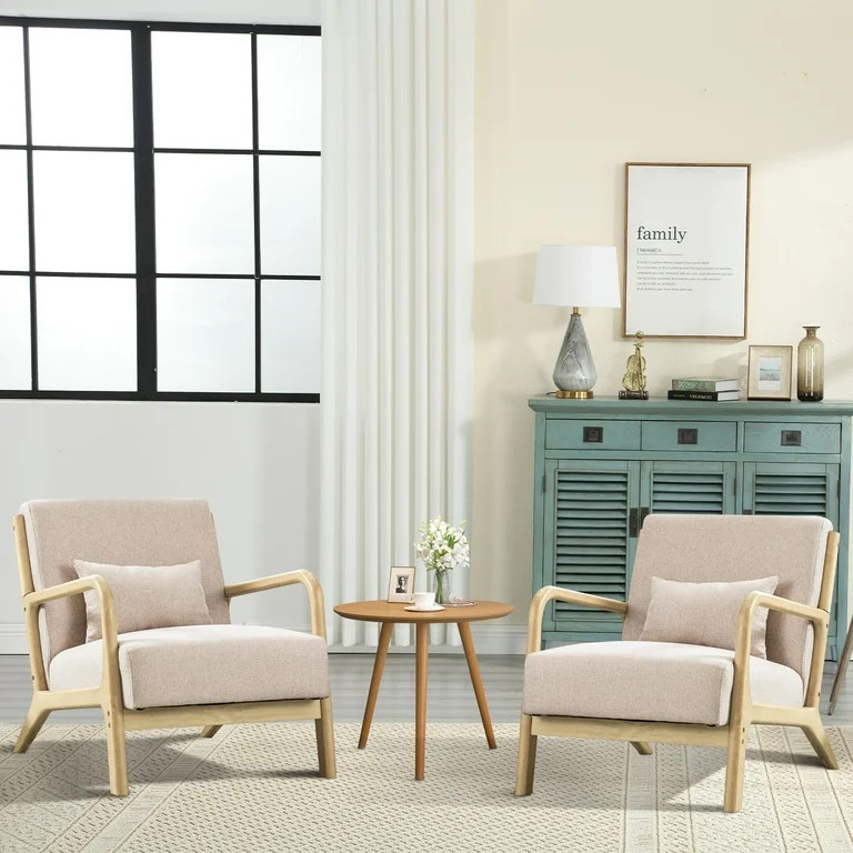 Bonzy Home Mid Century Modern Accent Chair Set of 2, Beige | Walmart (US)