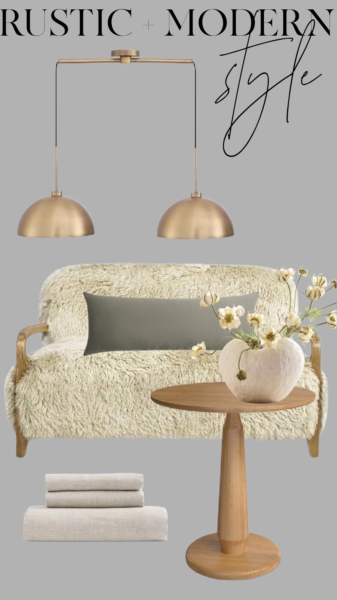 Rustic modern style that feels warm, cozy, and elevated. Think shearling textures, warm wood tones, linen layers, and soft brass lighting for that effortless designer look. These are the pieces that make a space feel styled but still relaxed and livable.

#LTKHome #LTKSaleAlert