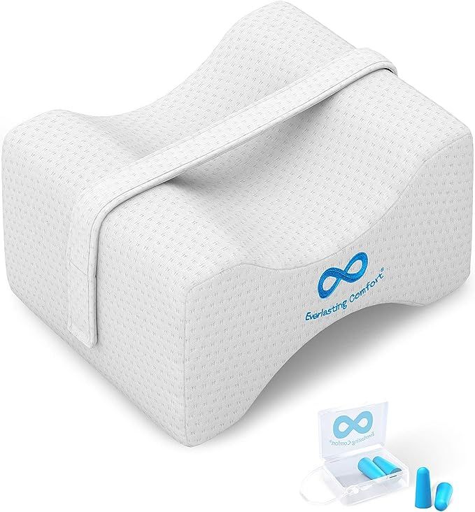 Everlasting Comfort Memory Foam Knee Pillow with Adjustable and Removable Leg Strap, White | Amazon (US)