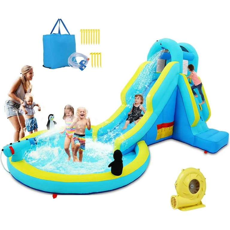 Qhomic Inflatable Water Slide with Inflatable Pool, Water Jets, Inflatable Penguin Doll, Water Sl... | Walmart (US)