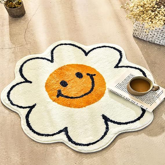 BLOOQUE Sunflower Rug Smiley Face Rug Cute Cartoon Bath Mat Bathroom Decor Tapestry Wall Decor Wa... | Amazon (US)