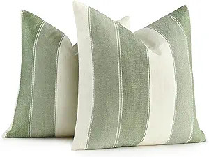 AmHoo Pack of 2 Farmhouse Stripe Check Throw Pillow Covers Set Case Cotton Linen Decorative Pillo... | Amazon (US)