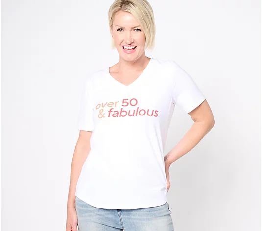 Over 50 and Fabulous Short Sleeve Graphic Knit Top - QVC.com | QVC