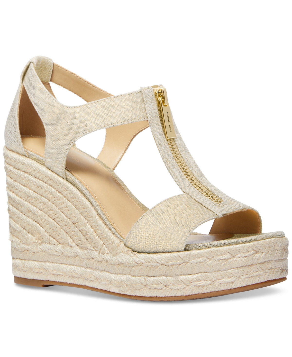 Michael Michael Kors Berkley Zipper Espadrille Platform Wedge Sandals - Pale Gold Linen | Macy's