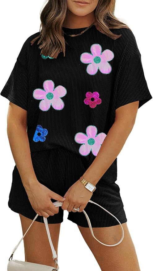 MARZXIN Women 2 Piece Shorts Set 2026 Casual Summer Cruise Outfits Ribbed Loose Short Sleeve Pock... | Amazon (US)