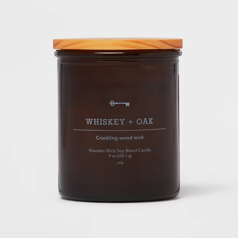 Lidded Glass Jar Crackling Wooden Wick Candle Whiskey & Oak - Threshold™ | Target