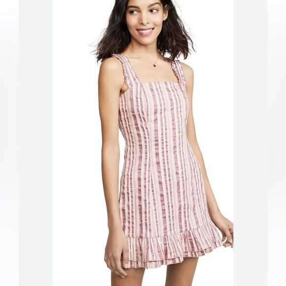 Alexis Brandy Dress In Rose Mini Stripes Linen Blend Women’s Large | Poshmark
