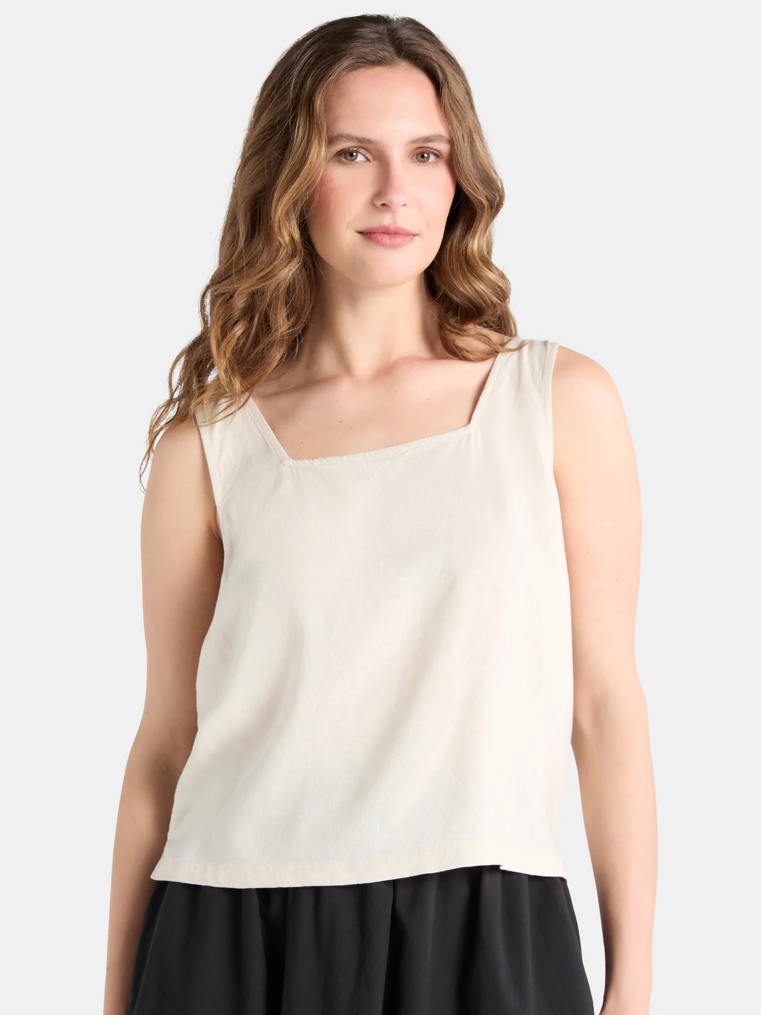 Time and Tru Women's and Women's Plus Linen Blend Tank Top, Sizes XS-4X | Walmart (US)