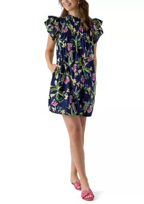 Crown & Ivy™ Women's Short Sleeve Printed Smocked Bib Dress | Belk