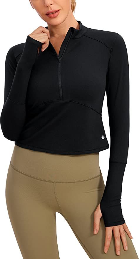 CRZ YOGA Women's Long Sleeve Crop Top Quick Dry Cropped Workout Shirts Half Zip Pullover Running ... | Amazon (US)