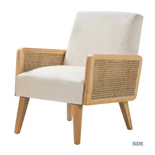 Chloé Cane Arm Chair with Wood Base Living Room Upholstered Accent Chair with Rattan Armrest | K... | Target