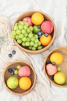 HITOMEN Handmade Rattan Bread Baskets Round Wicker Fruit Serving Storage Bowls, Natural Woven Dec... | Amazon (US)
