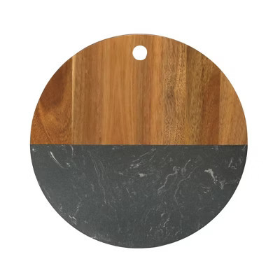 Slickblue Marble & Acacia Wood 12” Round Board - Black, Versatile for Serving & Cutting Cheese, Fruit | Target