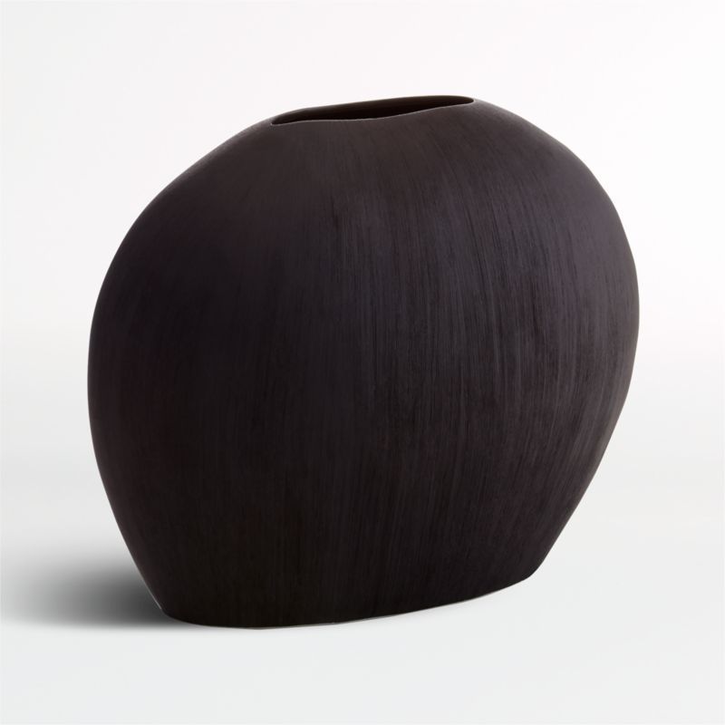 Alura Short Dark Grey Oval Ceramic Vase + Reviews | Crate & Barrel | Crate & Barrel