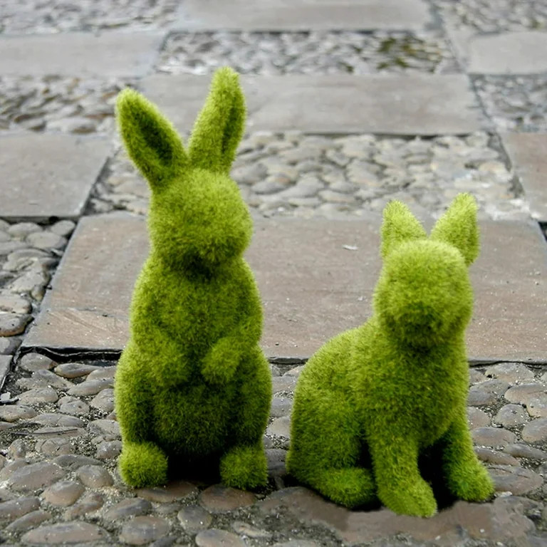 2 Pack Easter Furry Flocked Bunny Garden Decorations Artificial Moss Rabbit Easter Décor Figurin... | Walmart (US)