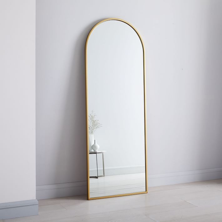 Metal Frame Arched 74" Floor Mirror, Antique Brass | West Elm (US)