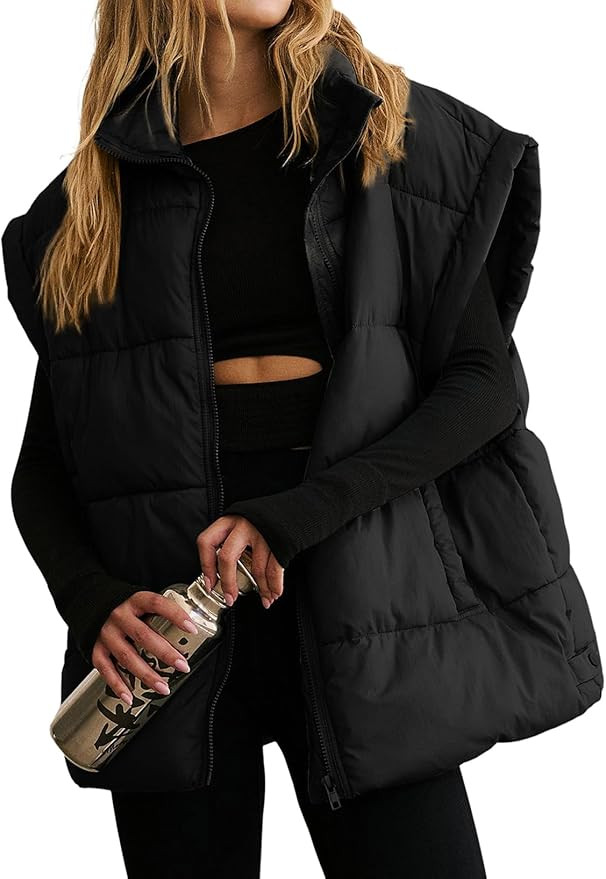 Dokotoo Women's Casual Winter Oversized Puffer Vest Stand Collar Flysleeve Insulated Padded Puffy... | Amazon (US)
