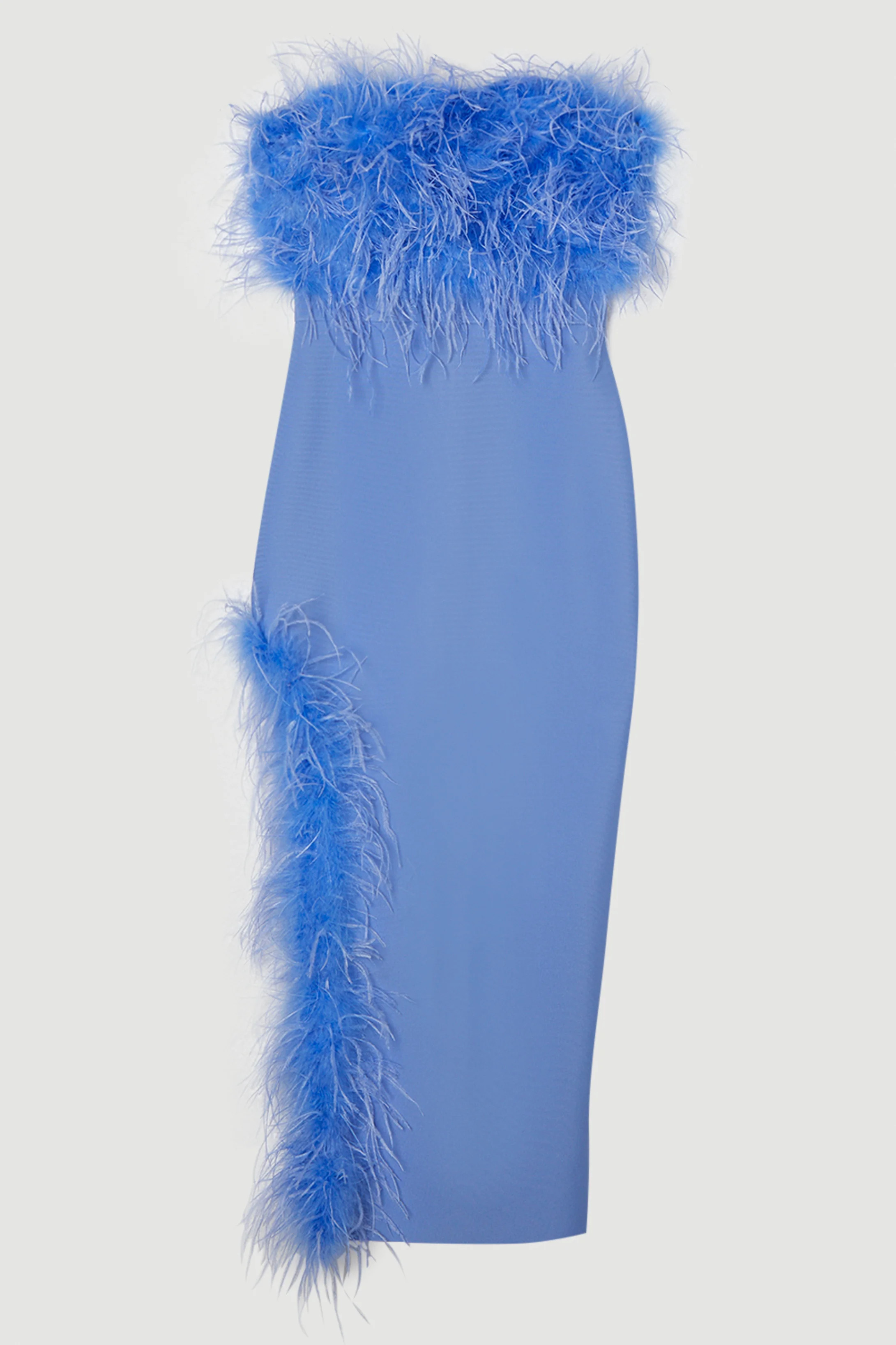 Figure Form Bandage Feather Detail Bandeau Knit Midi Dress | Karen Millen US