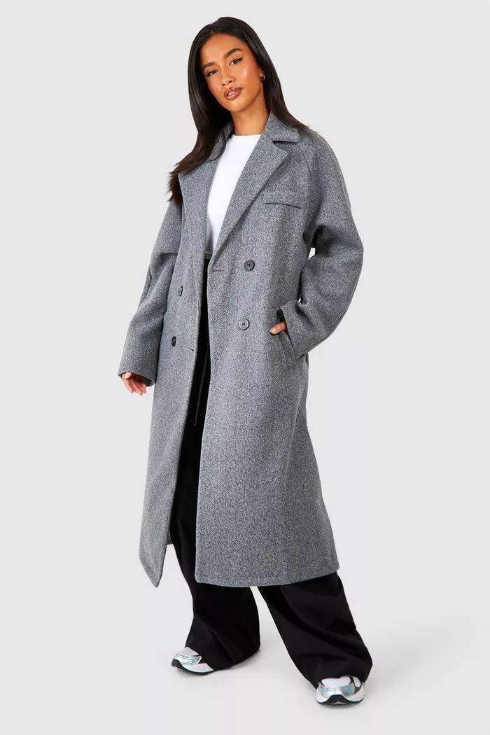 Petite Oversized Wool Look Belted Coat | Boohoo.com (UK & IE)