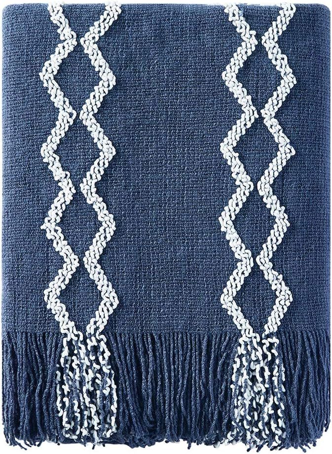 Bourina Fluffy Chenille Knitted Fringe Throw Blanket Lightweight Soft Cozy for Bed Sofa Chair Thr... | Amazon (US)