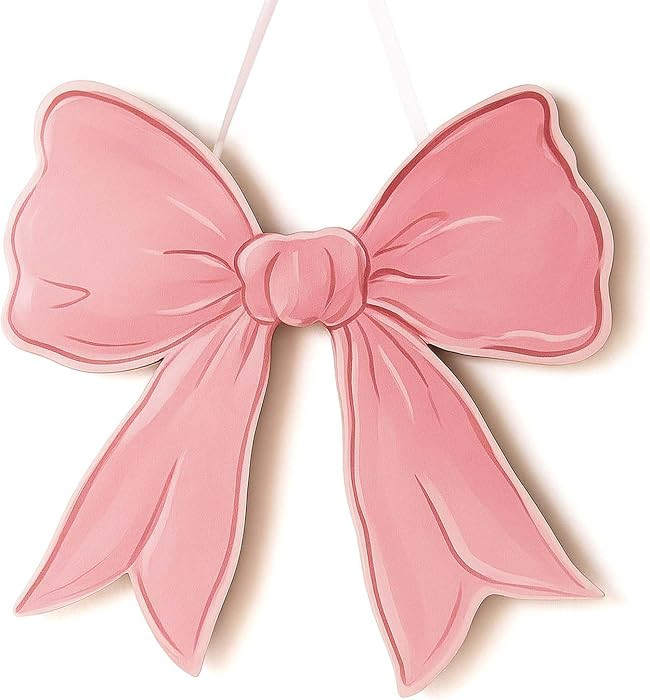 Pink Bow Wooden Wall Sign - Cute Girls Room Decor, Preppy Hanging Plaque for Dorm Nursery Door | Amazon (US)