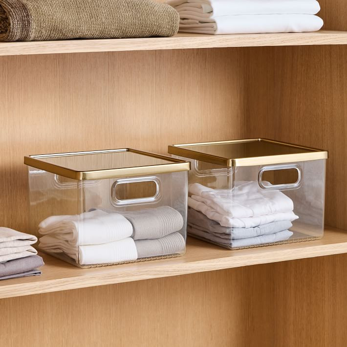 mDesign Clear Bins w/ Brass Lids (Set of 2) | West Elm (US)