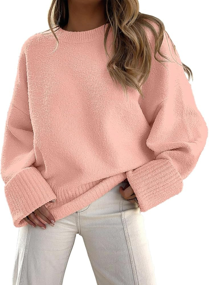 LOGENE Women's Oversized Soft Crewneck Sweaters Fuzzy Warm Knit Pullover Tops 2023 Fashion Clothe... | Amazon (US)