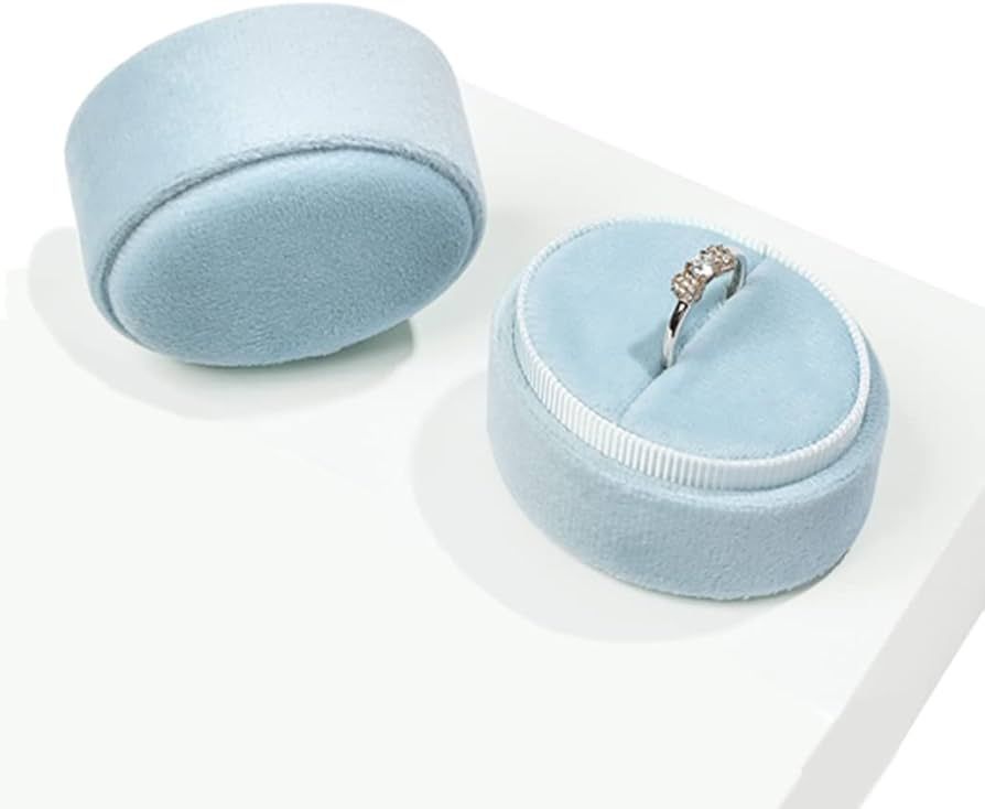 Oval-Shape Velvet Ring Box Light Blue Single Ring Display Holder Elegant Jewelry Storage Box Gift... | Amazon (US)