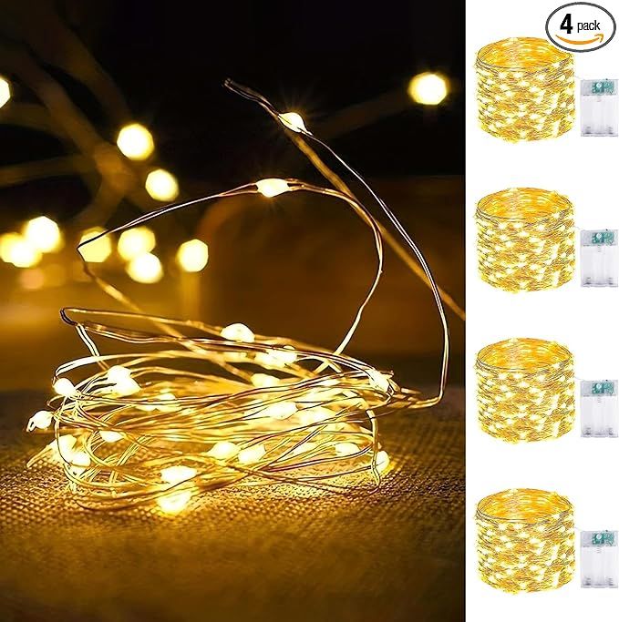 4-Pack Fairy Lights Battery Operated with Timer, Waterproof 16FT 50 LED String Lights Outdoor Ind... | Amazon (US)