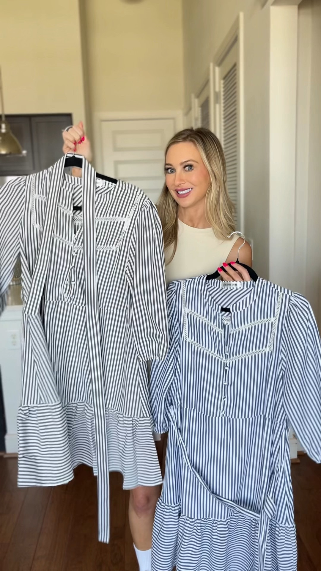 Striped shirt dress to transition in to fall. 