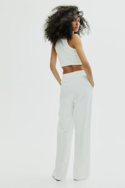 Linen-blend Pull-on Pants - White - Ladies | H&M US | H&M (US + CA)