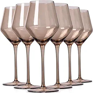 Smokey Sand Wine Glasses Set 6-16oz, Long Stem, Universal Size for White and Red Wine - Hand Blow... | Amazon (US)